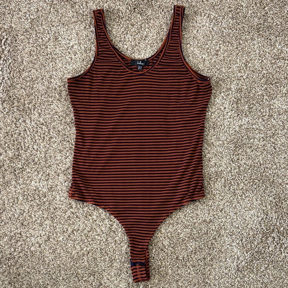 Lulus New Women’s Brown Black Striped Bodysuit Size XL